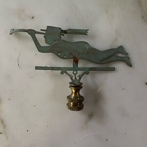 Vintage Brass and Green Metal Weather Vane